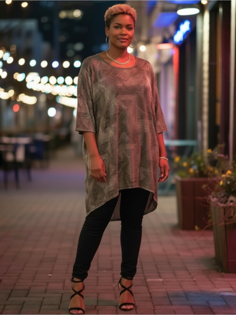 LuLaRoe Gold Metallic Short Sleeve High-Low Tunic Size Small (oversized)
